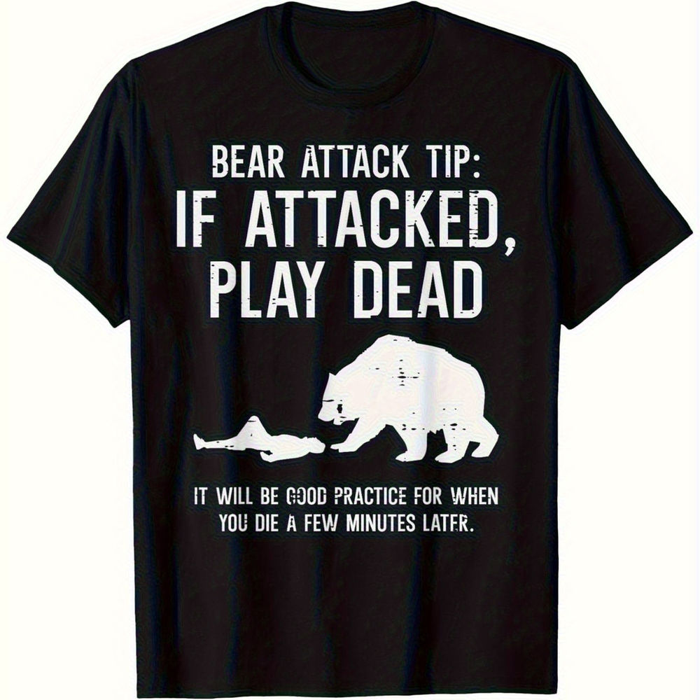 Camping Bear Attack Creative Printed Print Women T-Shirt Neck Short Sleeve Casua