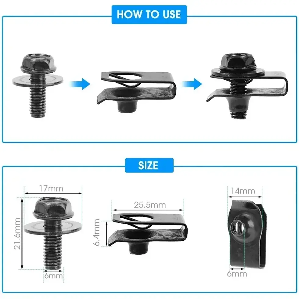 Thumbnail: Car Body Bolts U Type Nut Clips M6 Automobile Bumper Fender Rivet Engine Cover U
