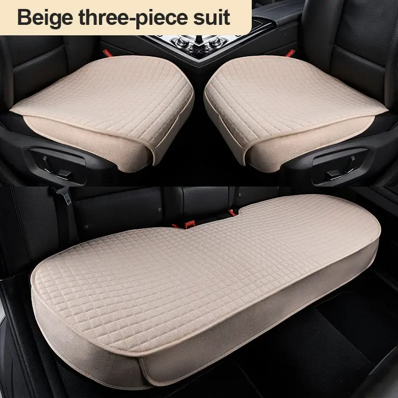 Thumbnail: Flax Car Seat Cover Four Seasons Front Rear Linen Fabric Cushion Breathable Seat