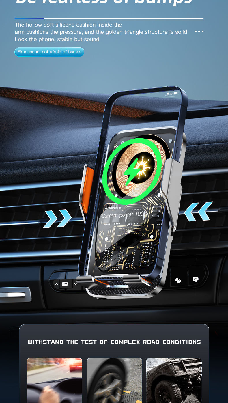 Thumbnail: Universal Car Wireless Charging Mobile Phone Holder Air Outlet Mount Transparent