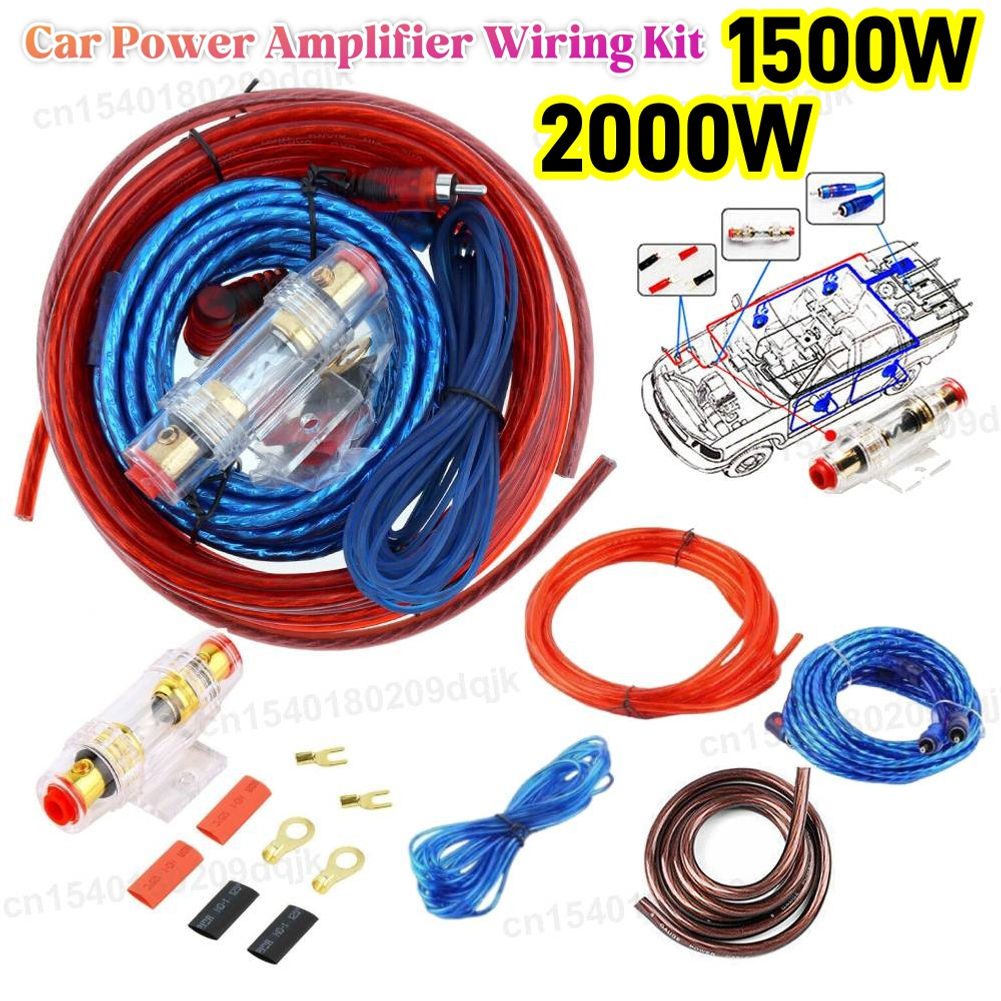 1500/2000W Audio Speakers Wiring Kit 8GA Car Subwoofer Cable 60 AMP Fuse Holder