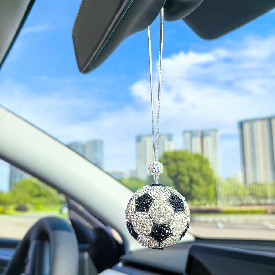 Thumbnail: Creative diamond-encrusted football pendant decoration in the car rearview mirro