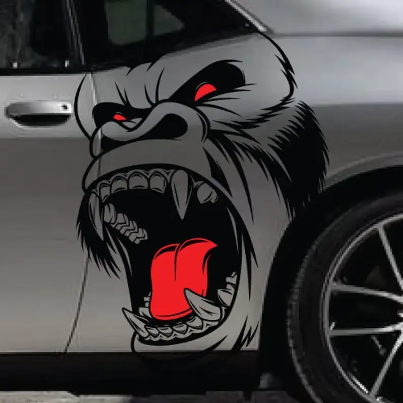 Thumbnail: 2Pcs Gorilla King Kong Design Car Stickers SUV Large Side Vintage Grunge Hood Do