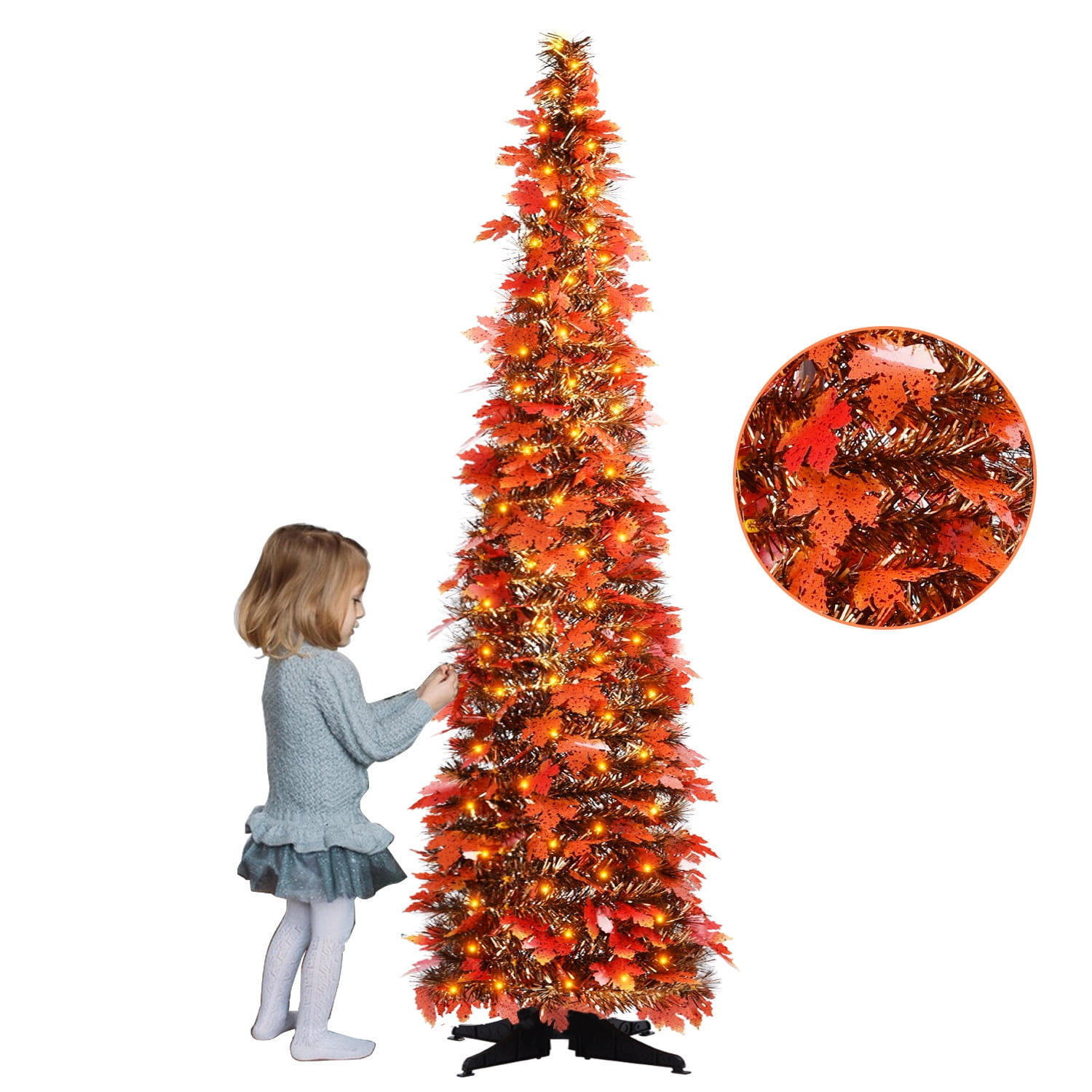 Coolmade 5ft Lighted Fall Tree Fall Decor, Fall Pop Up Tinsel Maple Tree wi..
