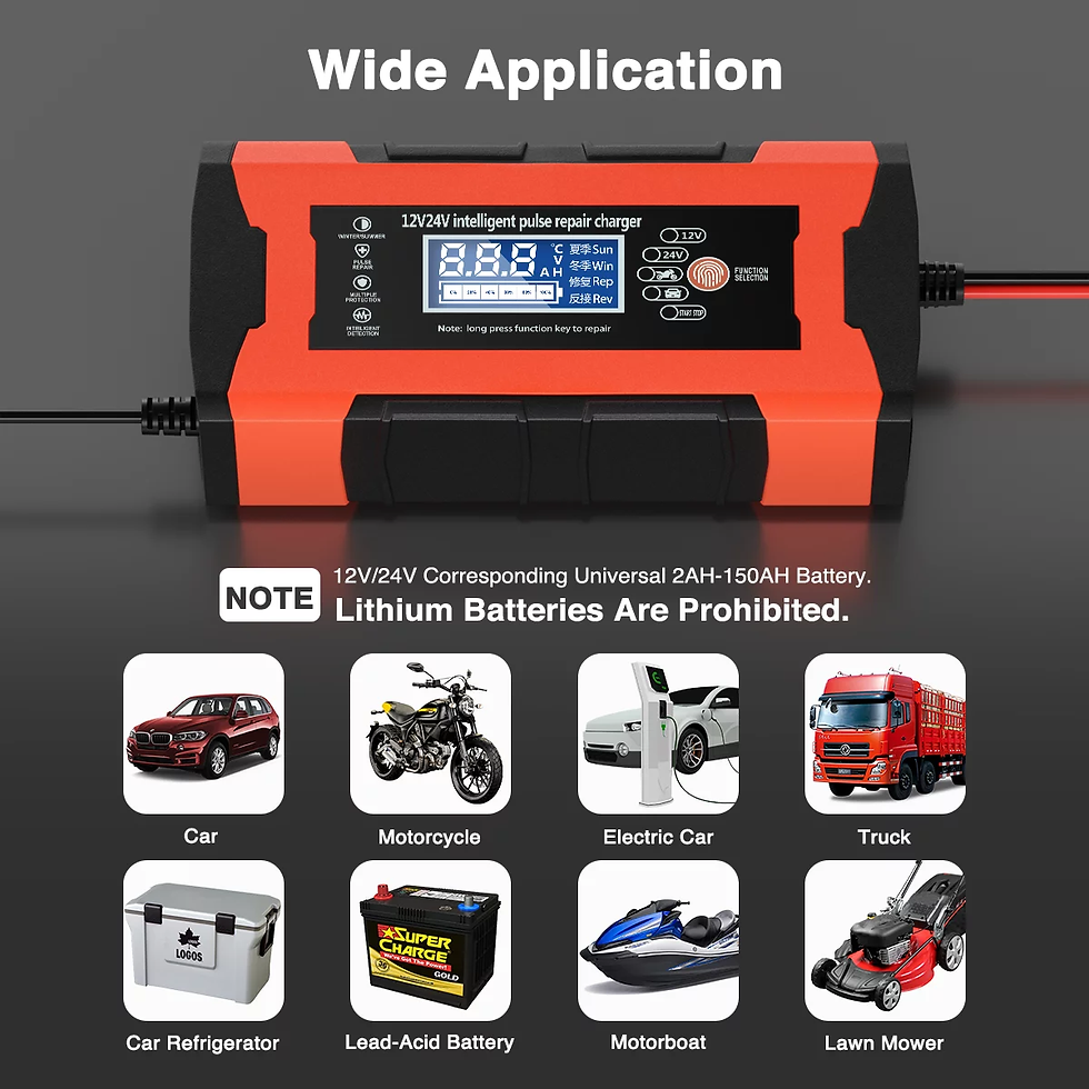 Thumbnail: 10-Amp Car Battery Charger 12V 24V Automatic Smart Battery Maintainer Trickle C