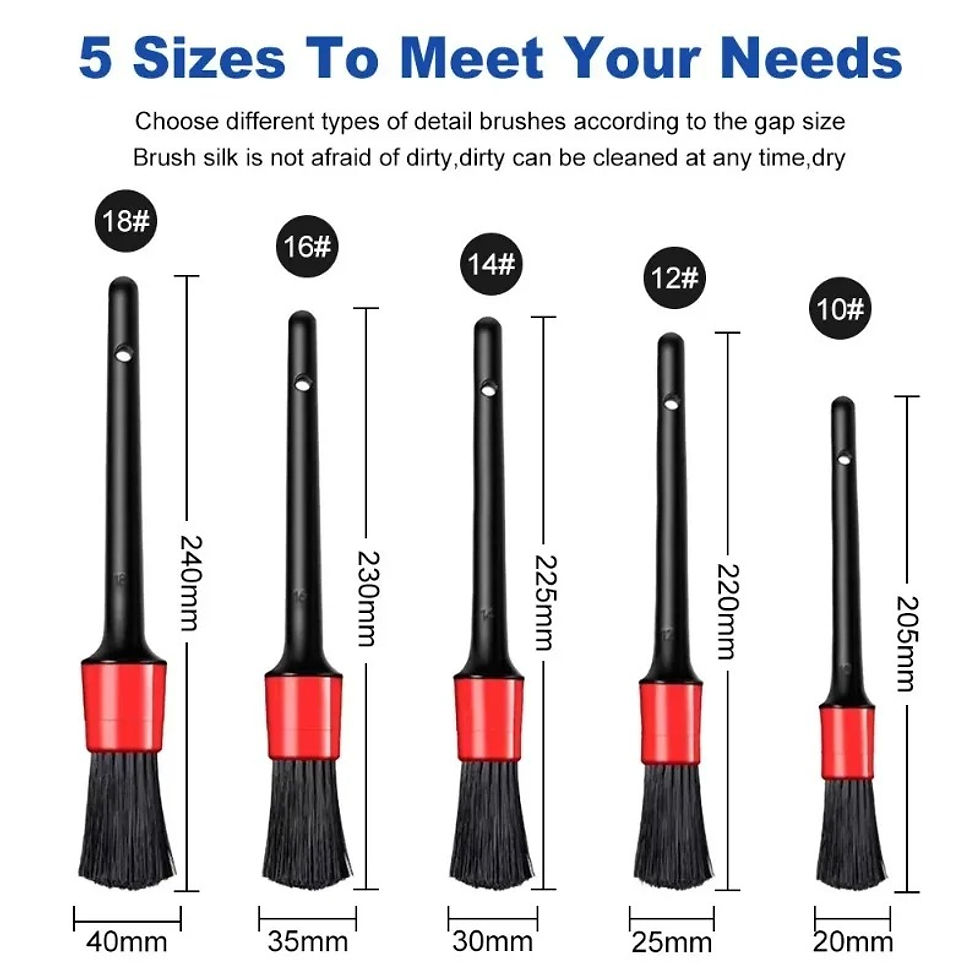 Thumbnail: 5Pcs Car Cleaning Brush Kit Auto Detail Brushes Dust Brushes for Car Interior De
