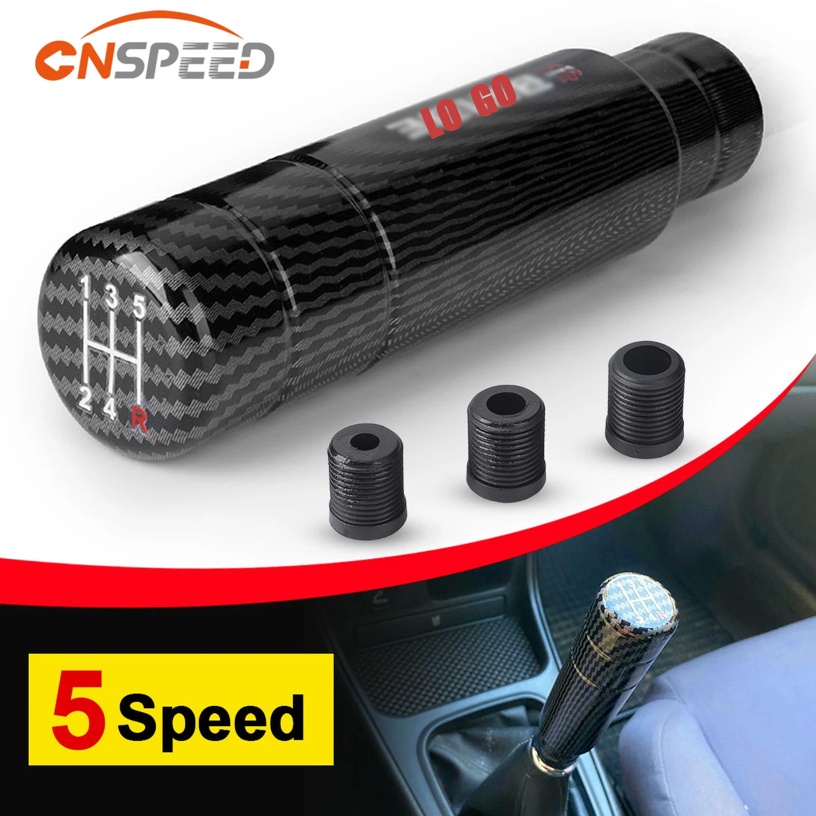 5 Speed Carbon Fiber Style 13/9CM Gear Shift Knob 8MM 10MM 12MM Universal Shape
