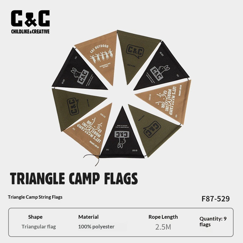 C C Triangular Camping String Bunting Outdoor Glamping Campsite Decoration For H