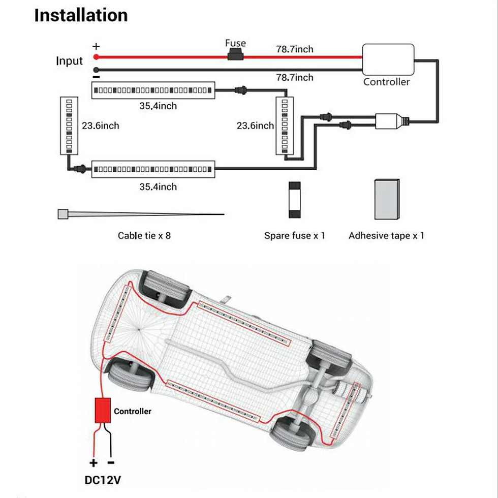Thumbnail: RGB Dreamcolor Led Car Underglow Lights Music Bluetooth APP Remote Control Strip