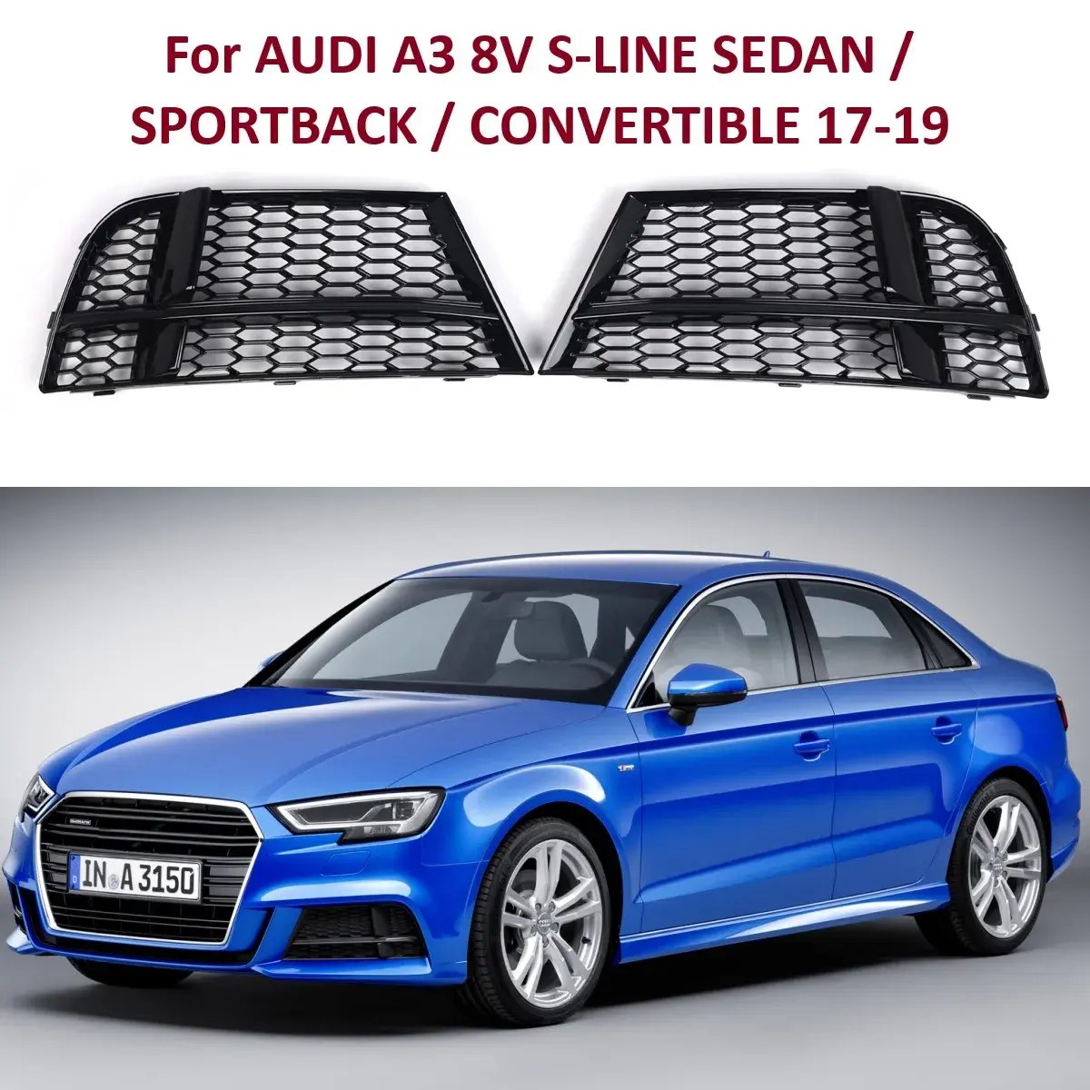 L/R Honeycomb Fog Light Bezel Grill For AUDI A3 8V S-LINE SEDAN SPORTBACK CONVER
