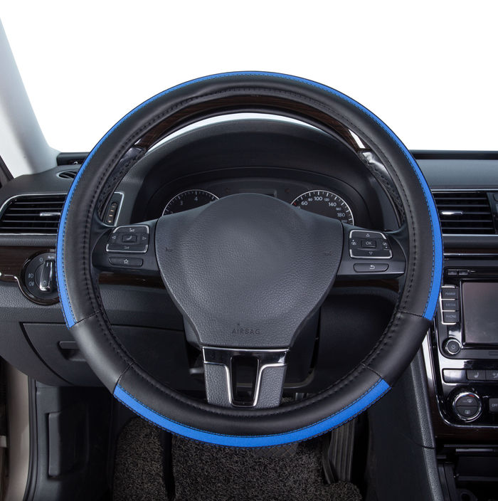 Thumbnail: Auto Drive 1Piece Car Steering Wheel Cover Leather Sports Blue - Universal ..