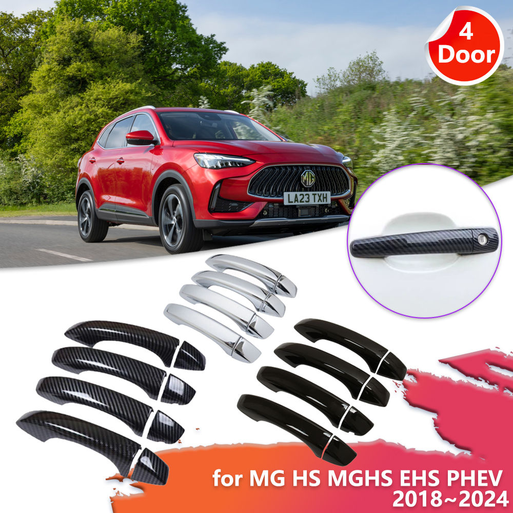 Car Door Handle Cover for MG HS MGHS EHS PHEV 2018~2024 2019 Carbon Fiber Black