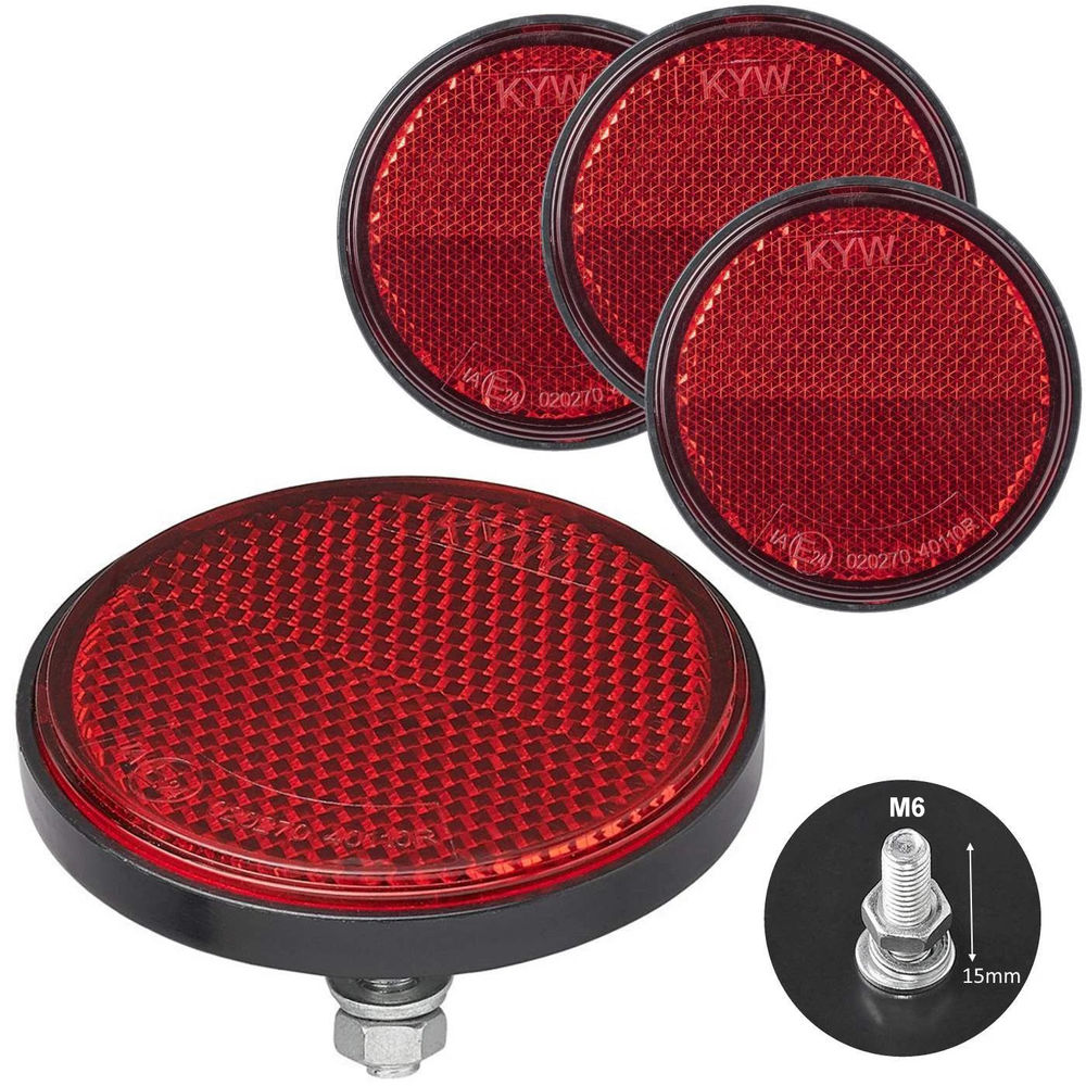 4Pcs Red Round 60mm Reflectors With Screws E24 Marked Rear Side Marker Light For