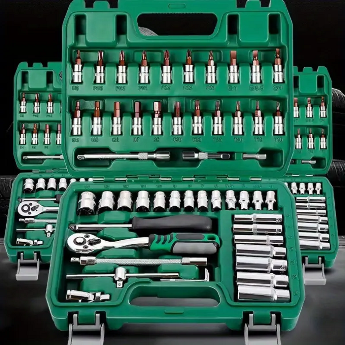 Advanced Car Repair Kit , Green Toolbox, 46pcs Professional Ratchet Set Professi