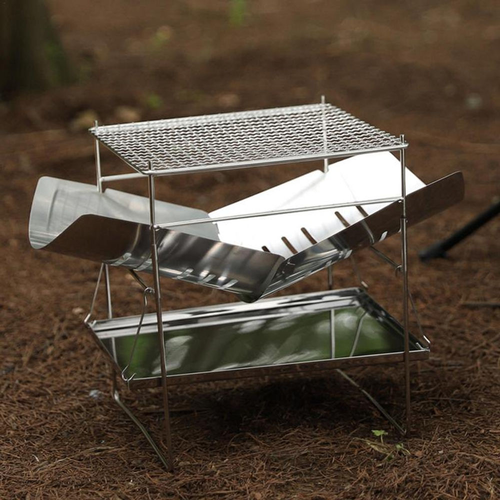Camping Folding Campfire Grill Stainless Steel Firewood Stove Mini BBQ Rack Outd