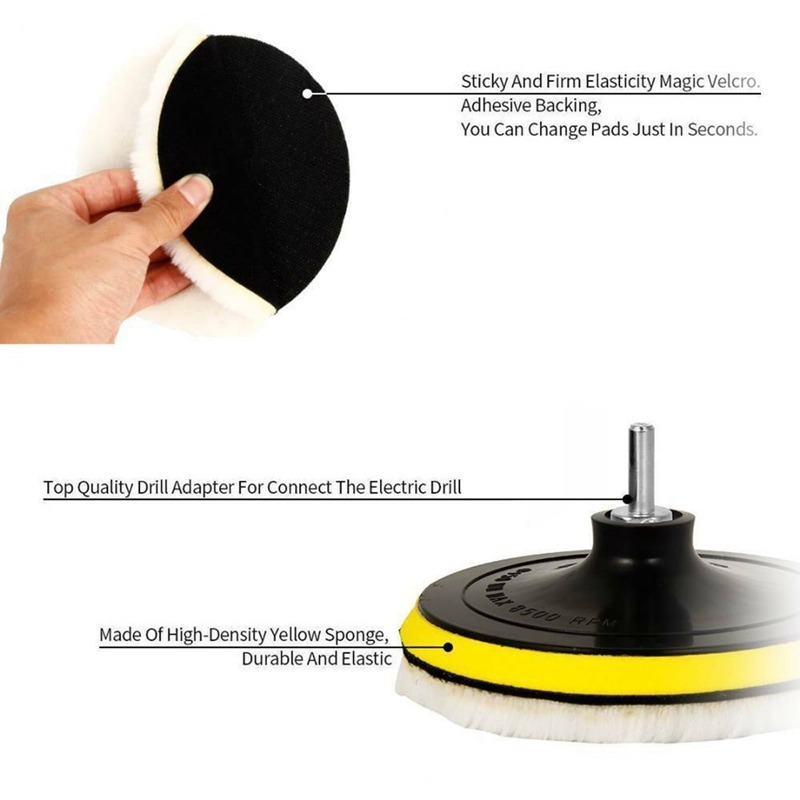 Thumbnail: 5 Pcs Wool Polishing Pad Set Car Buffing Wheel Tool 3/4/5/6/7 inch Drill Polish