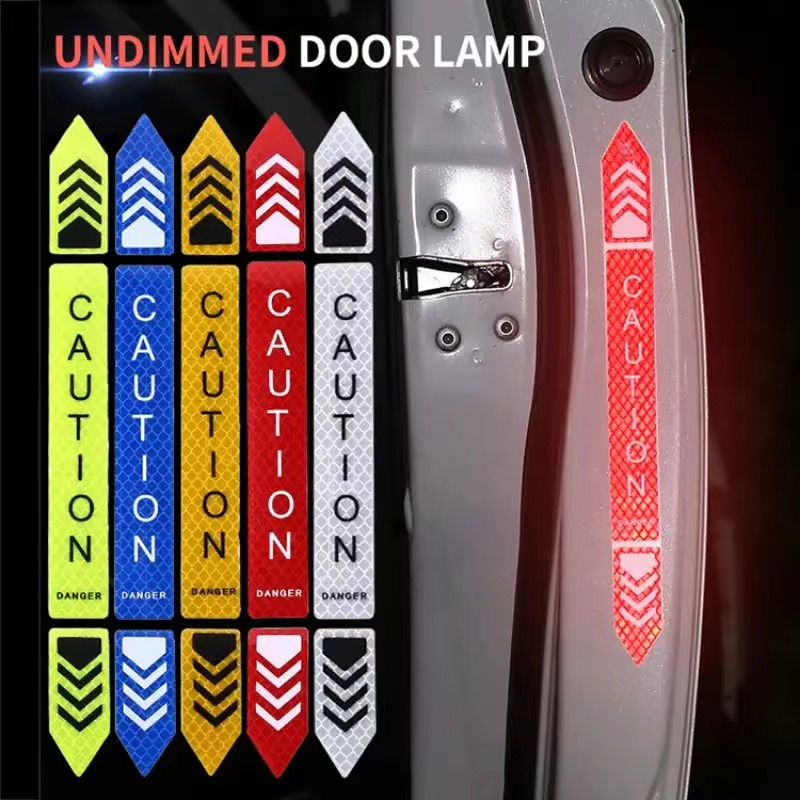 4pcs 2024 Car Safety Warning Reflective Stickers High Brightness Reflector Car D