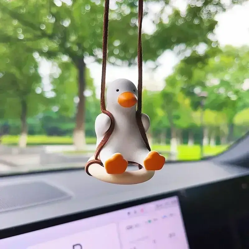 Thumbnail: 1PC Cute Anime Car Interior Decoration Gypsum Swing Duck Auto Rearview Mirror Pe