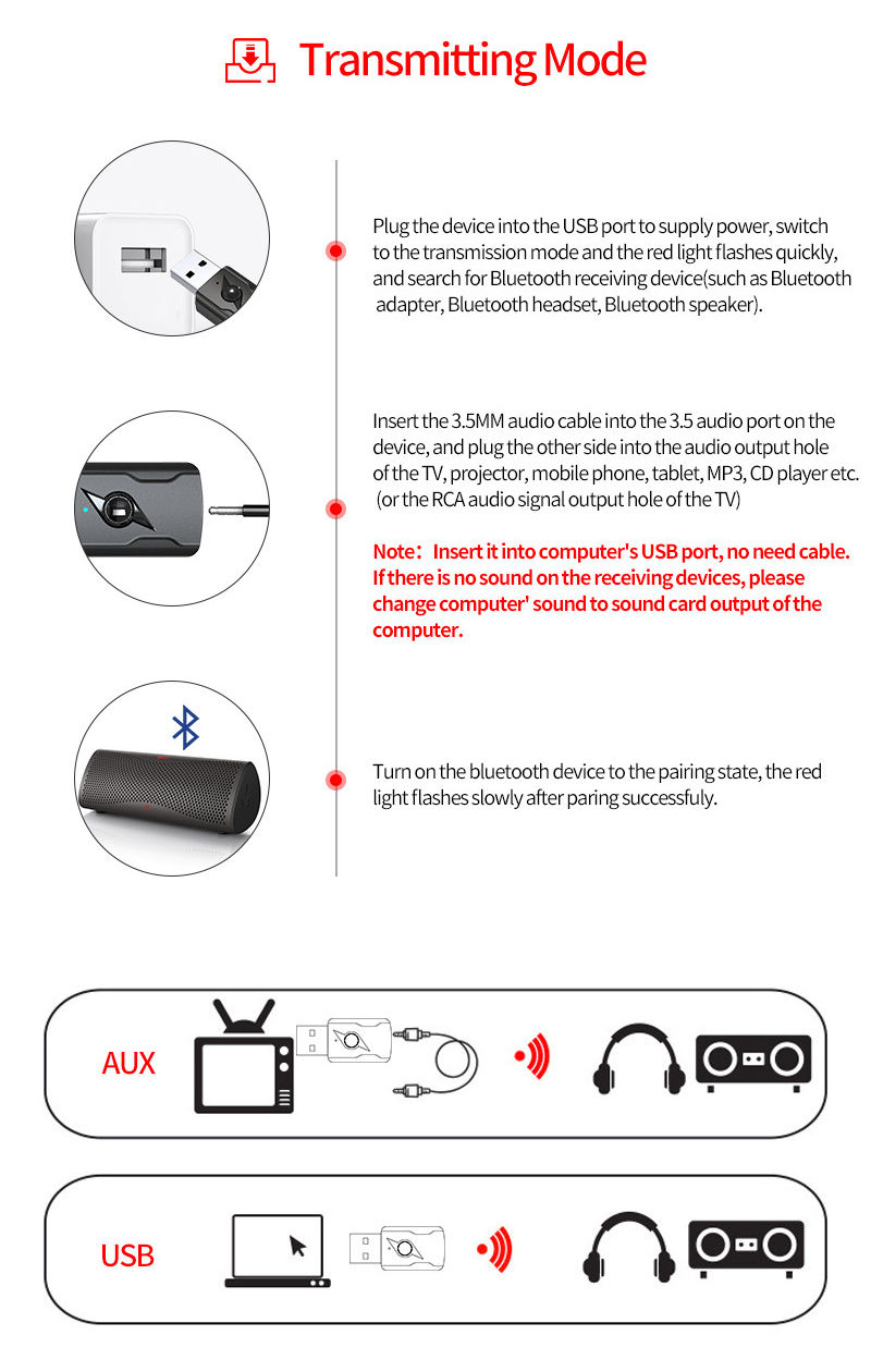 Thumbnail: USB & 3.5mm AUX Bluetooth 5.3 Dongle Audio Receiver Transmitter Music Adapter Fo