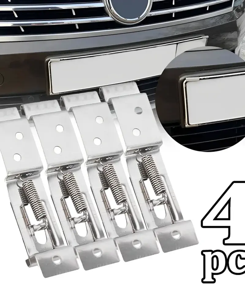 Thumbnail: 2/4/6PCS Rectangular Car License Plate Spring Loaded Stainless Steel Bracket Car