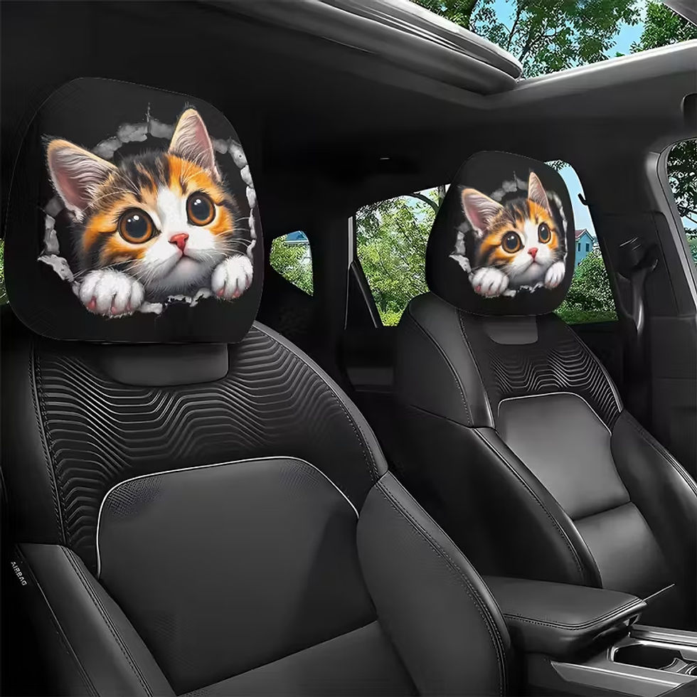 Thumbnail: 2PCS Funny Slanted Eyes Cartoon Print Car Headrest Cover for Halloween Christmas