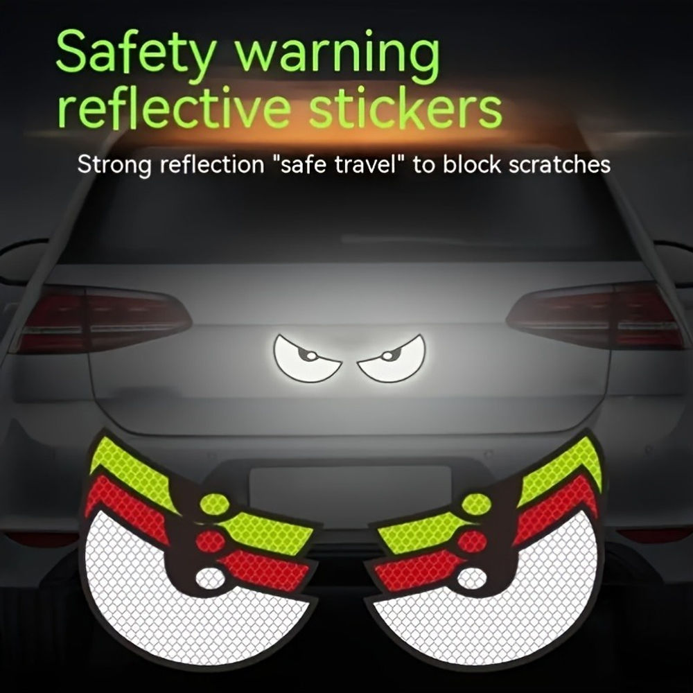 2pcs Car Demon Eye Reflective Stickers Motorcycle Improve Vehicle Visibility At