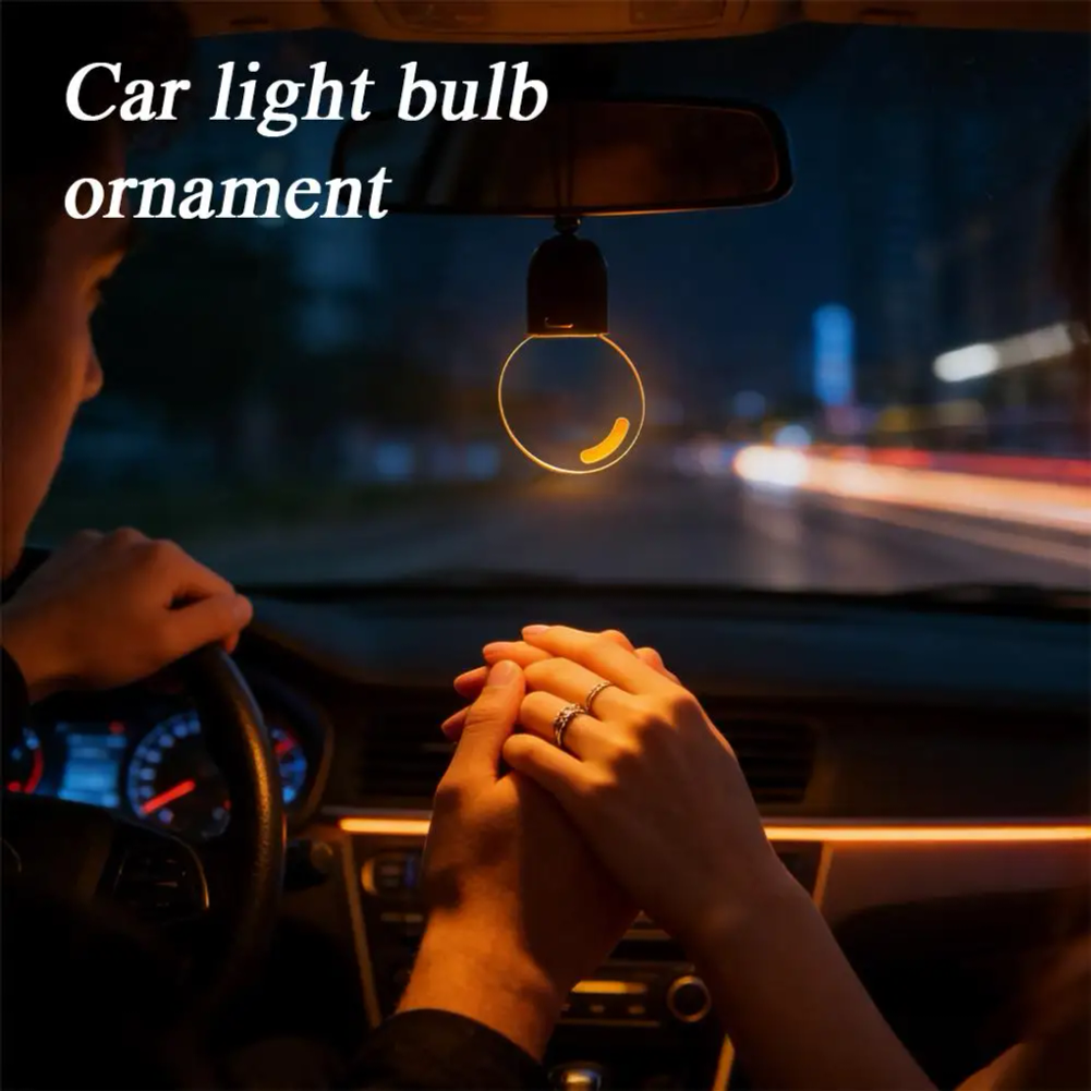 Car Rearview Mirror Pendant Decor Flat Acrylic Retro Light Bulb Atmosphere Ambie