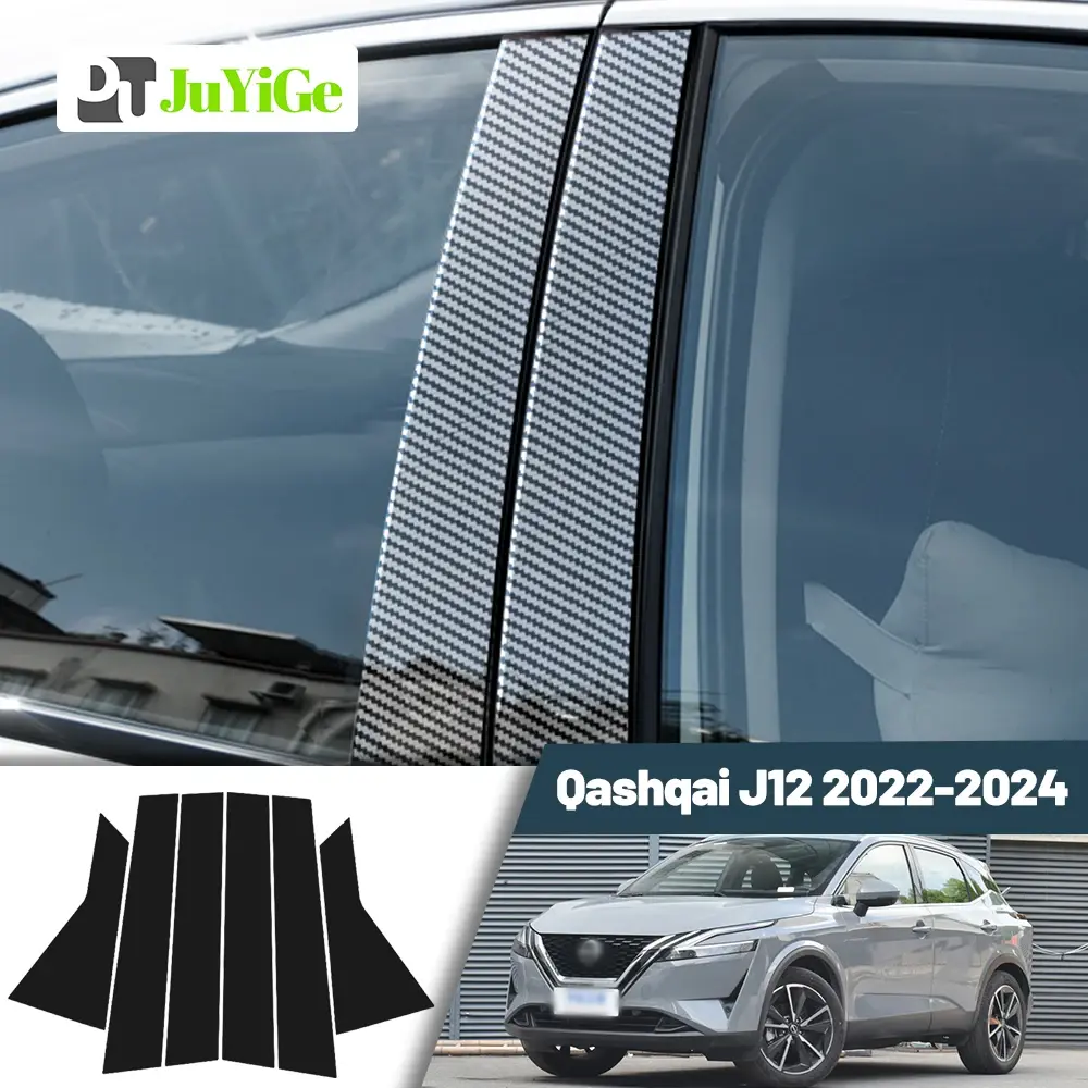 Glossy Black Carbon Fiber Window Door Deal B C Pillar Post Cover Sticker For Nis