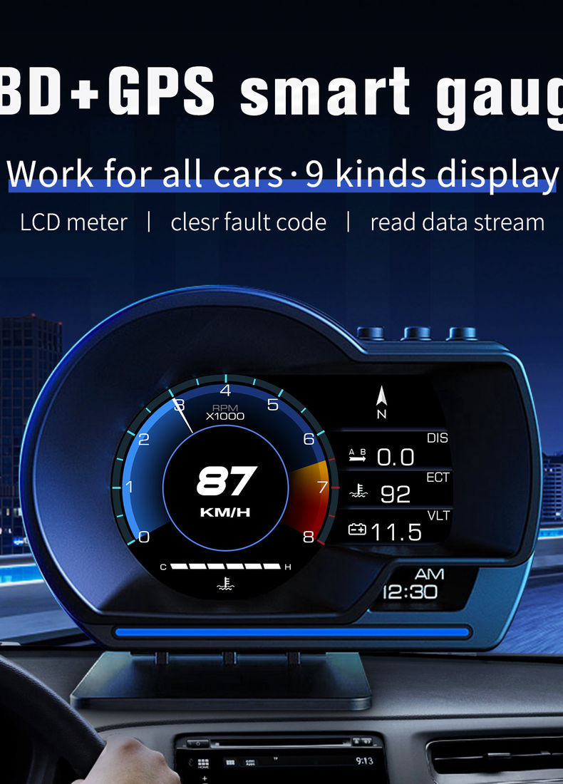 Car OBD2 GPS Smart On-board Computer P6 Head Up Display 20 Functions Ambient Lig