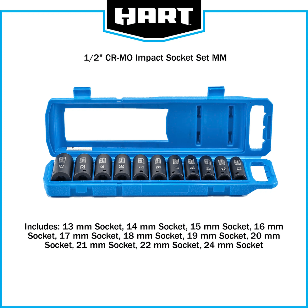 Thumbnail: HART 11 Piece 1/2" CR-MO Impact Rated Socket Set, Metric Sockets