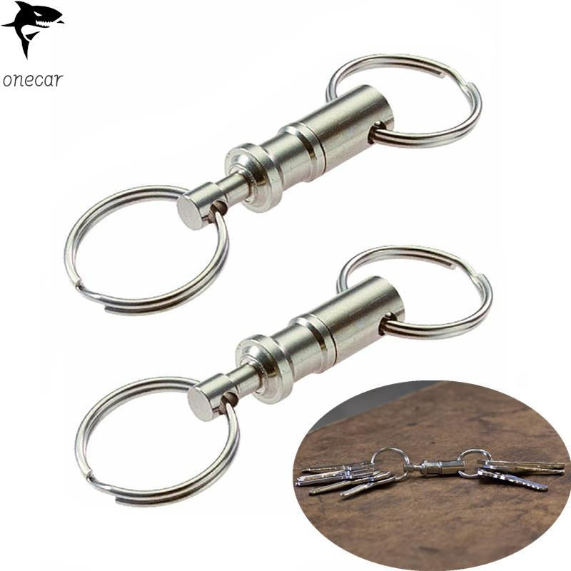 1Pcs Dual Detachable Key Chain Snap Lock Holder Steel Chrome Pull-Apart Key Ring