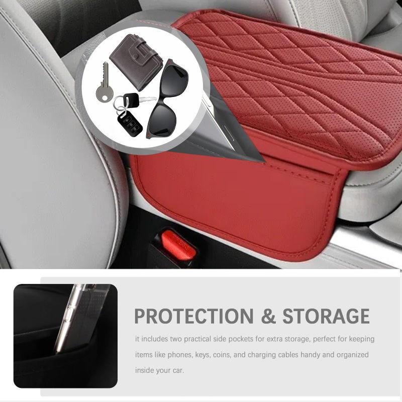 Thumbnail: 1 piece automotive elbow pad, PU leather embroidered armrest box mat, 12.4*7.48
