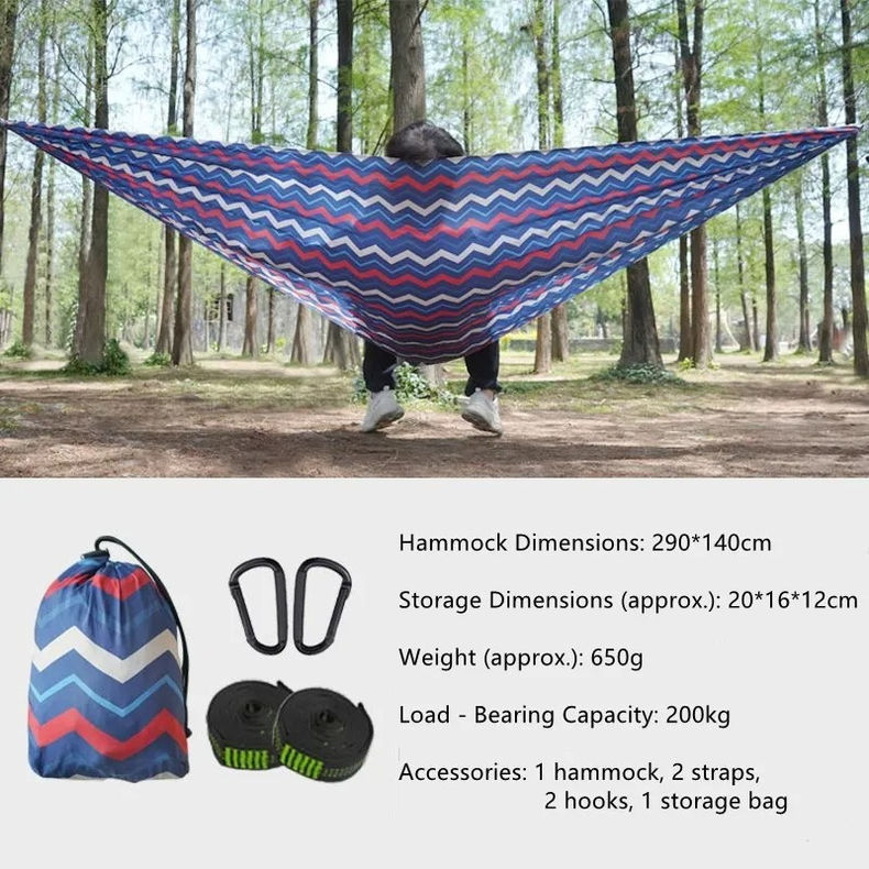 Patterned Parachute Camping Hammock, Lightweight Nylon for Single/Double, Portab