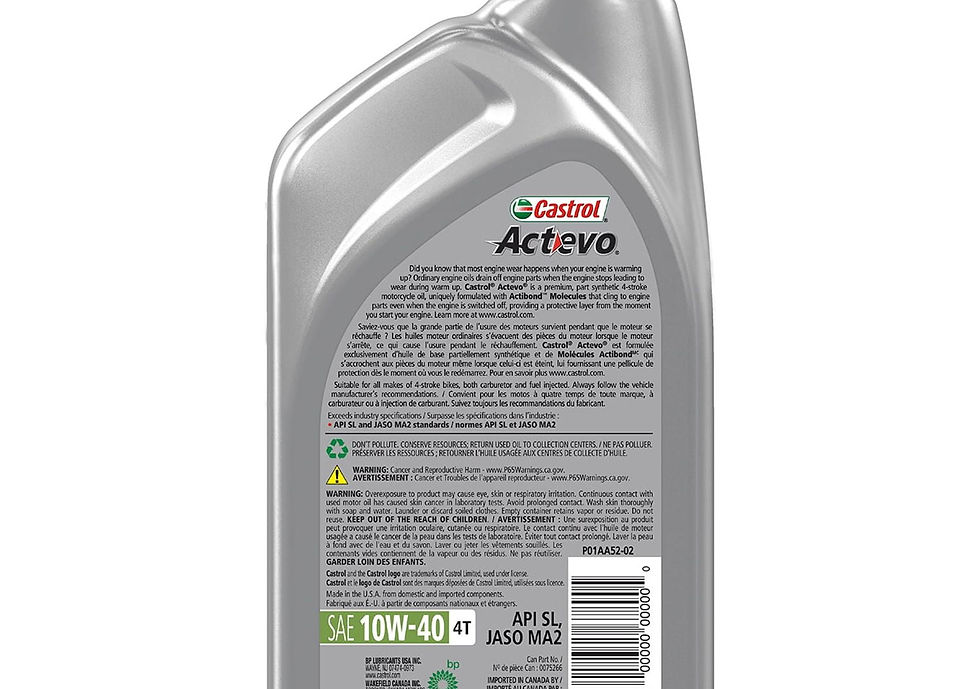 Thumbnail: Castrol Actevo 4T 10W-40 Part Synthetic Motorcycle Oil, 1 Quart