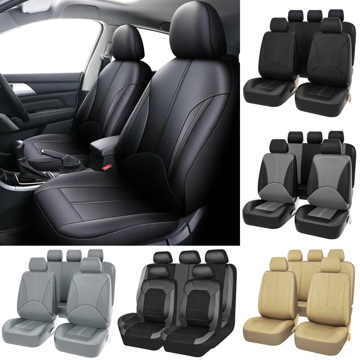Universal Car Seat Cover 5 Seats Leather Full Set Waterproof Cushion for Sedan S