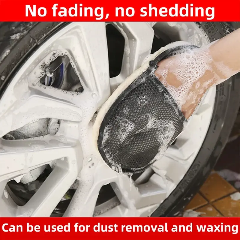 Thumbnail: Wool Car Wash Gloves High Density Foaming Car Wash Gloves Cleaning Pads Polishin