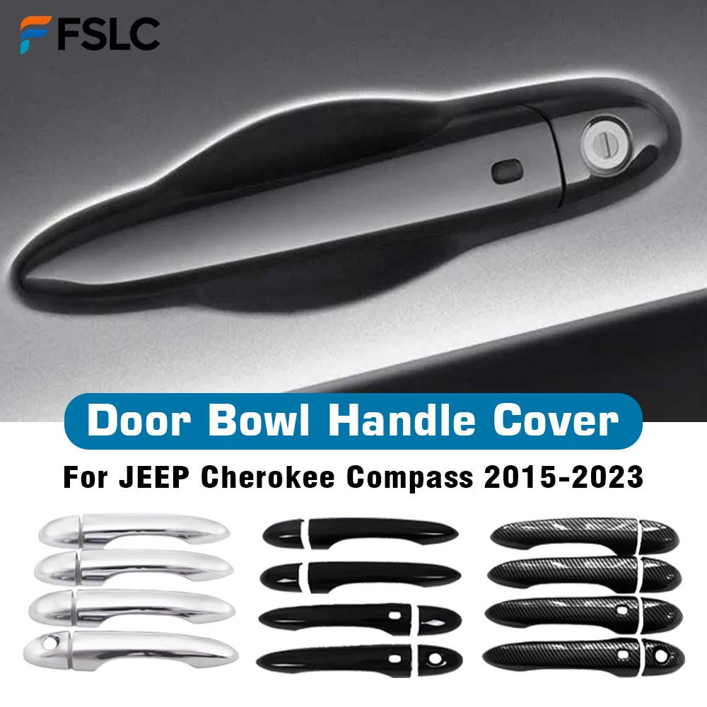Car Decoration Door Bowl Handle Cover For JEEP Cherokee Compass 2015-2023 Carbon