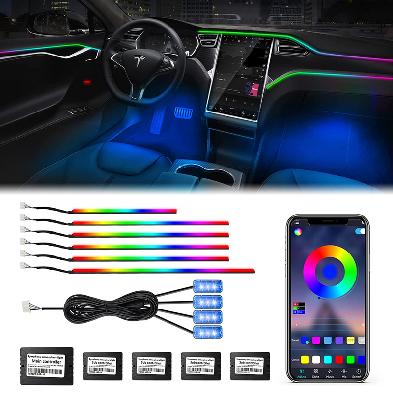 Neon Car Interior Ambient Lights APP DIY Control Acrylic Strip Light Guide Fiber