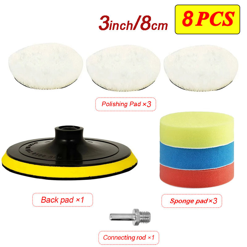 Thumbnail: 5/8Pcs 3/4/5 Inch Polishing Kit Polishing Pad Car Waxing Sponge Disk Wool Wheel