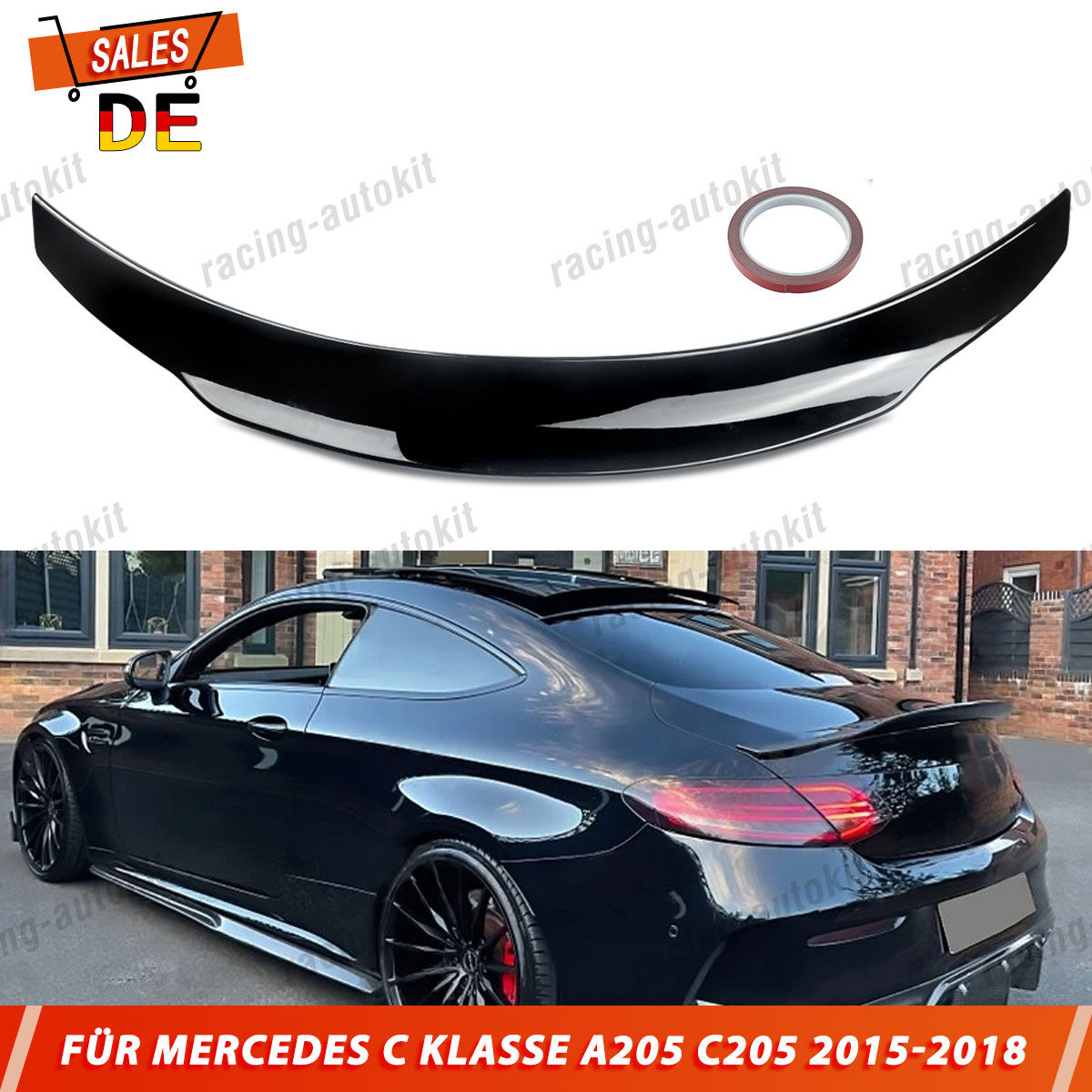PSM Style Glossy Black Rear Tail Wing Fit For 2015-2022 Mercedes Bnez C205 Coupe