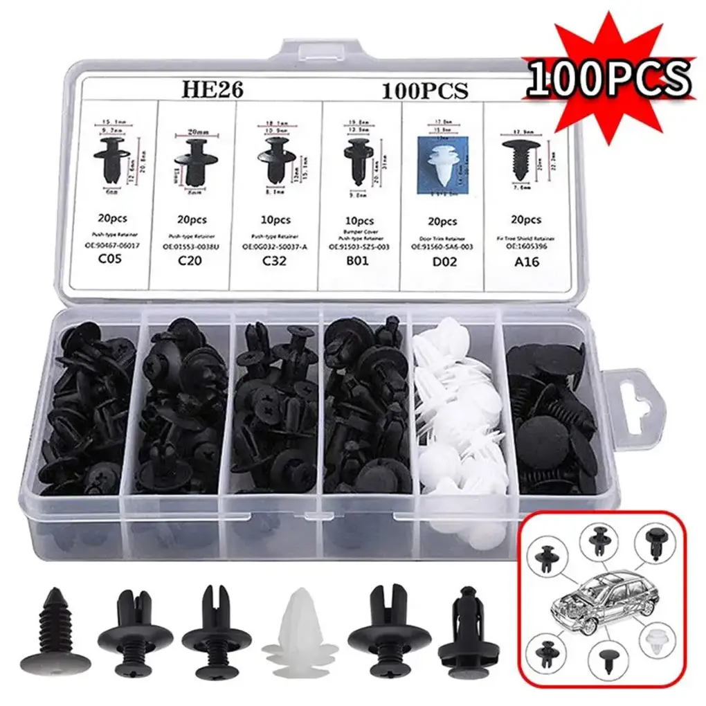 100pcs Auto Fastener Clip Kit Fender Rivet Clips Car Body Push Retainer Pin Rive