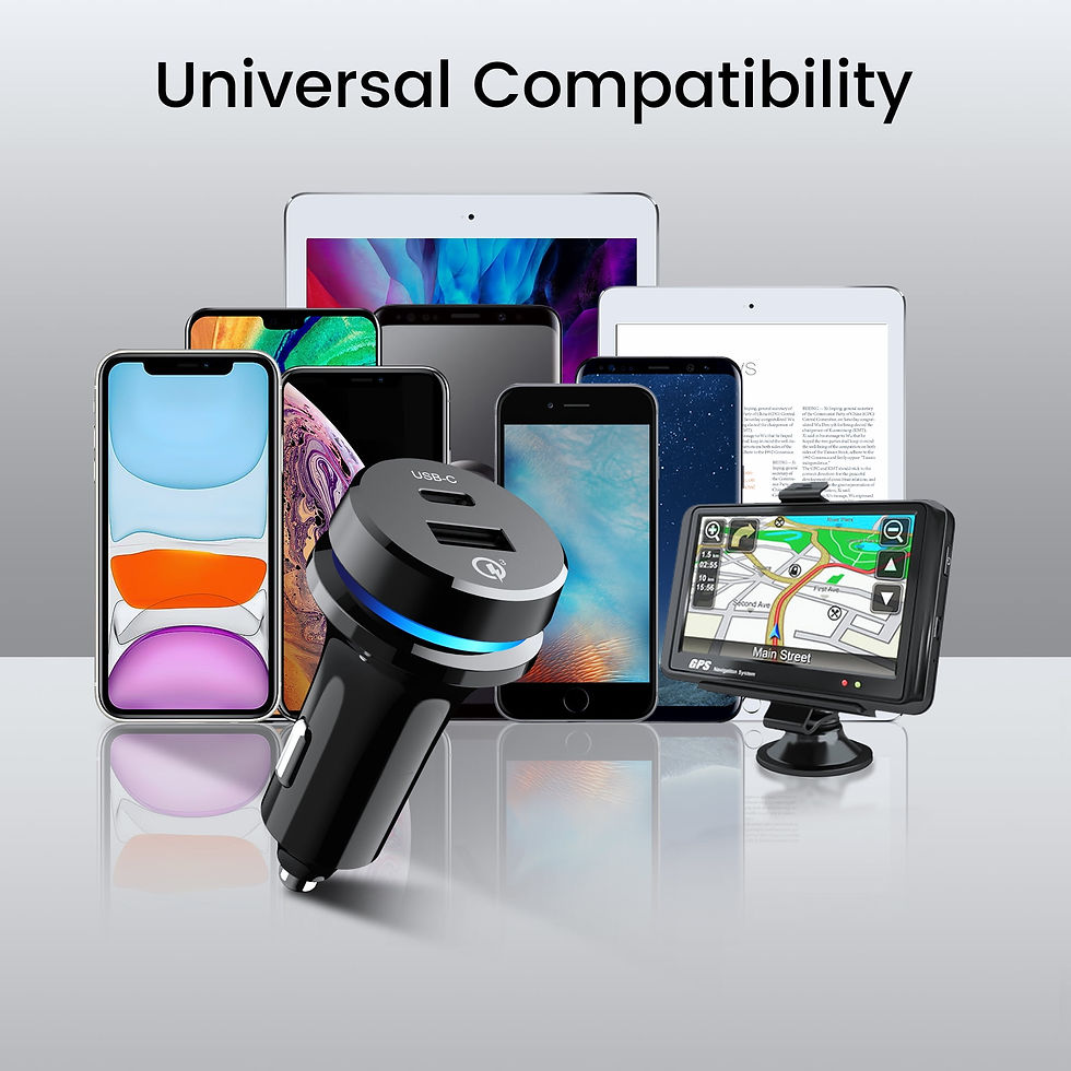 Thumbnail: Auto Drive Quick Charge 3.0 Car Charger with Blue and Red Pulsing Light, 36..