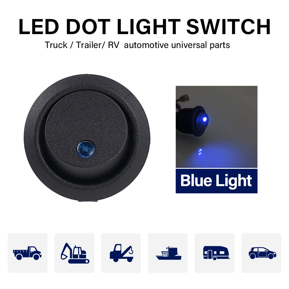 5PCS 12V Cat Eye Circular With Light Rocker Switch Silver Contact Blue Light Boa