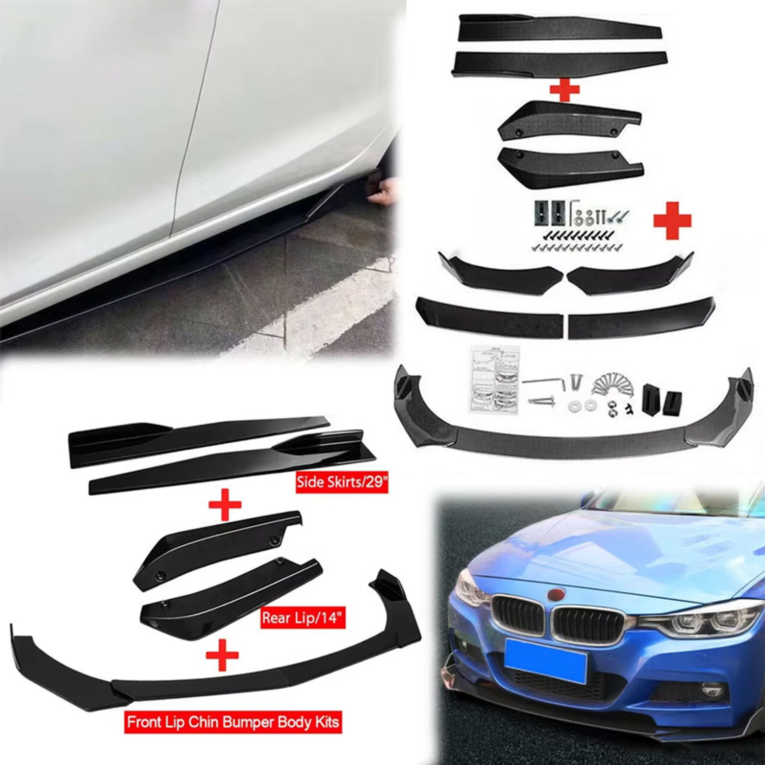Universal Car Front Bumper Splitter Lip Spoiler Diffuser Body Kit Winglets Side