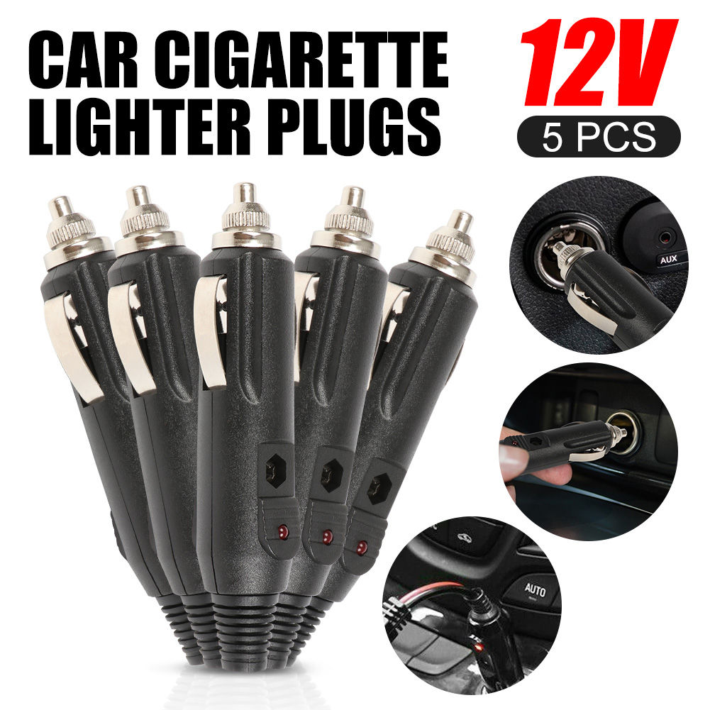 5Pcs 12V High Power Male Car Cigarette Lighter Socket Plug Connector With LED Au