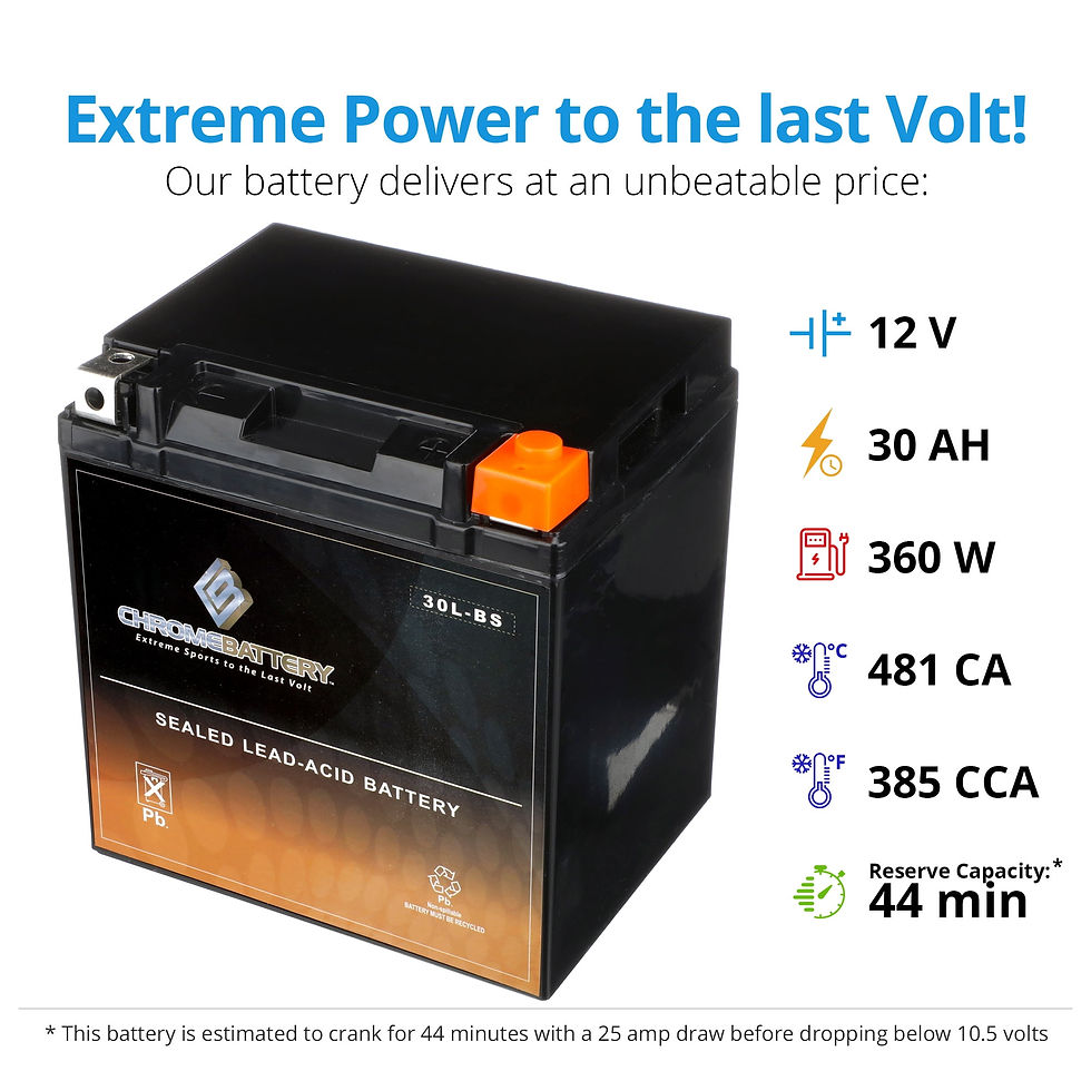 Thumbnail: Chrome Battery Ytx30l-bs (30l-bs 12 Volts,30 Ah, 270 Cca) Motorcycle Batter..