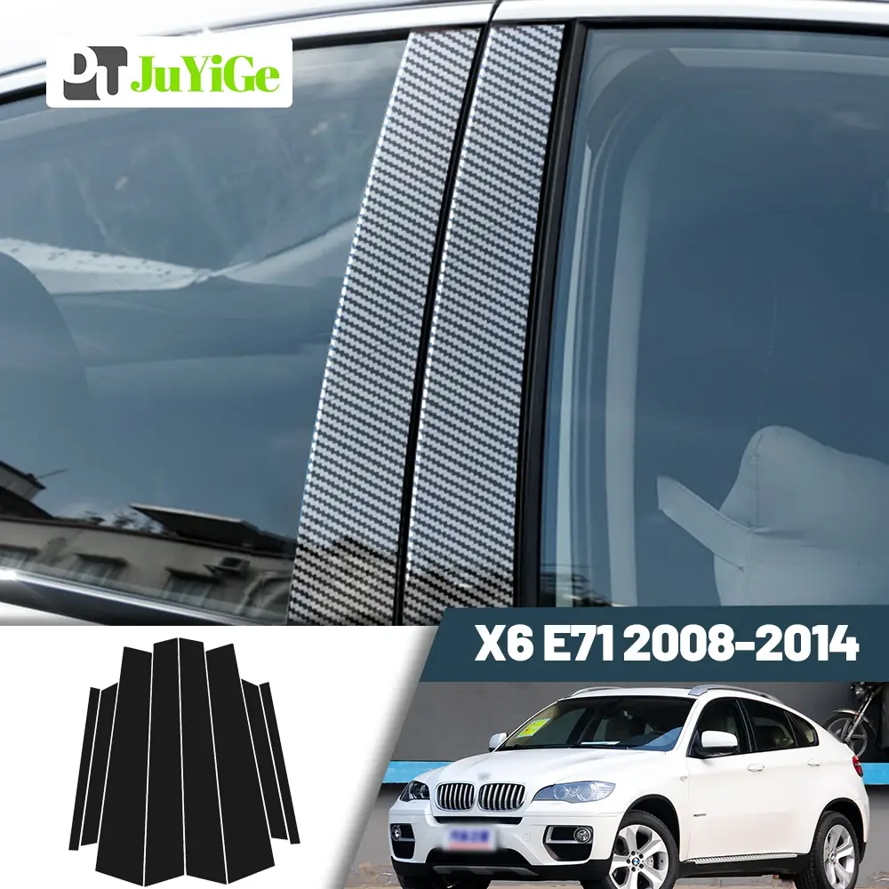 Glossy Black Carbon Fiber Window Door Deal B C Pillar Post Cover Sticker For BMW