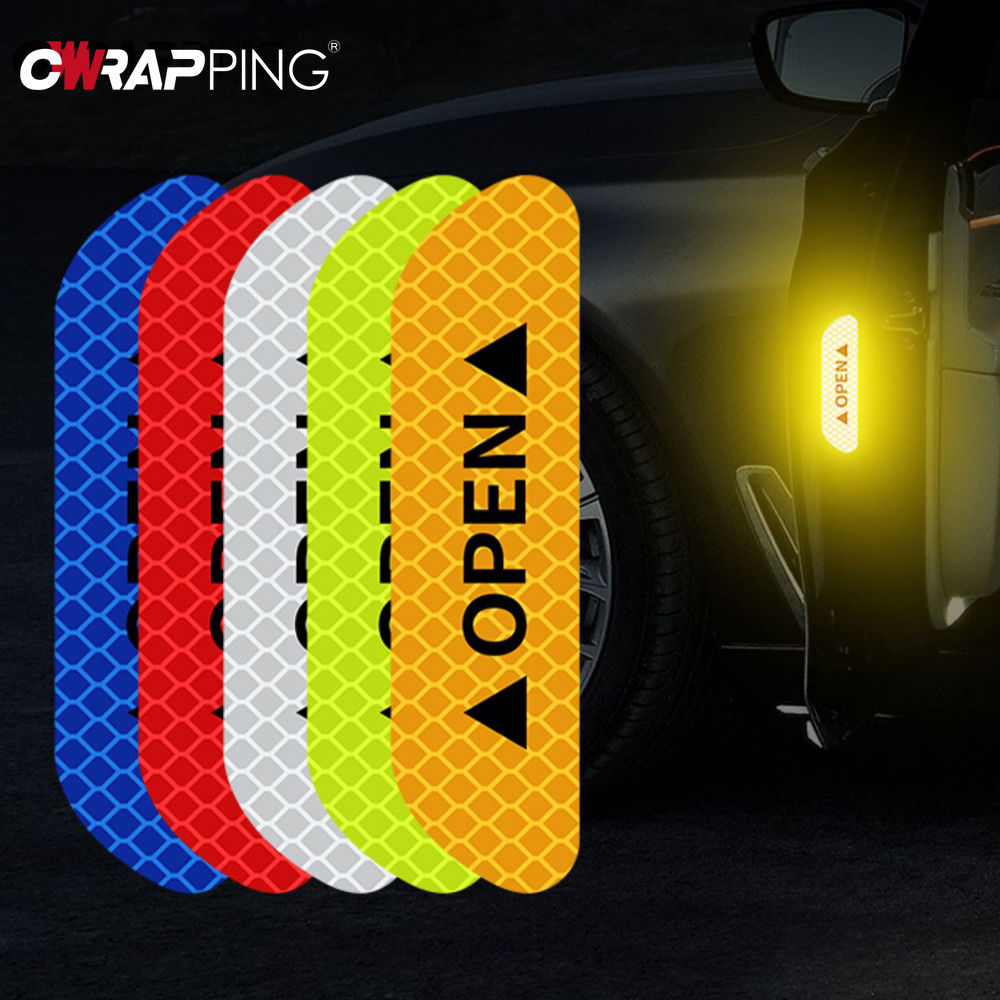 4PCS Reflective Car Door Sticker Safety Opening Warning Reflector Tapes Decal Re