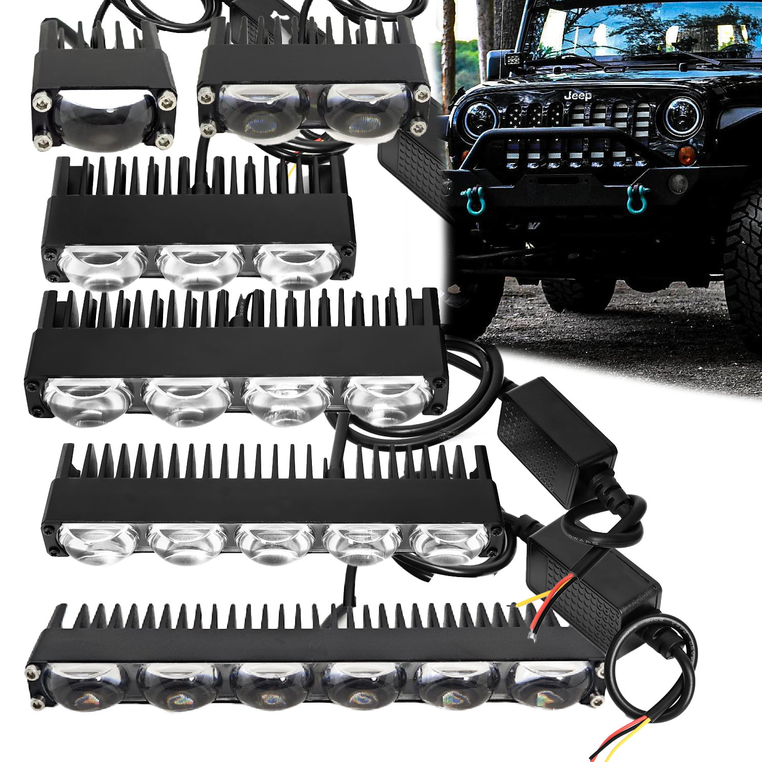 1/2/3/4/5/6 Lens 2PCS LED Headlight Bumper Fog Lamps 12V Work Light Mini Driving