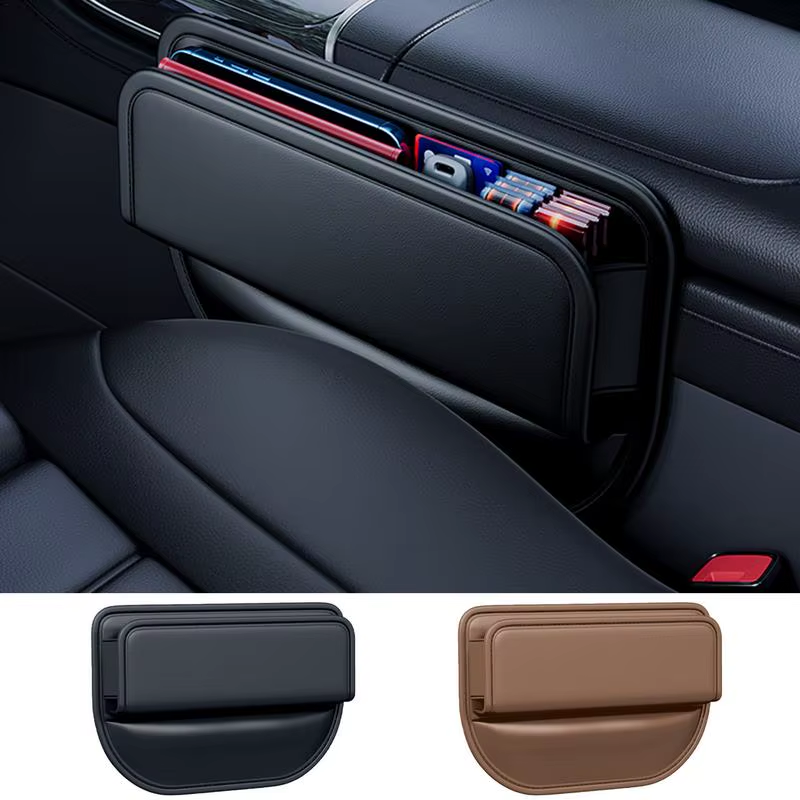 Thumbnail: Leather Car Seat Gap Organizer – Multi-Function Storage with Cup Holder